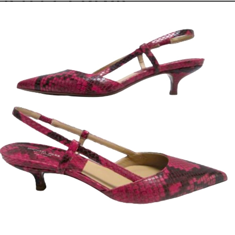 Michael Kors Snakeskin Print Purple Leather Slingback Kitty Heels Size 6.5 New!